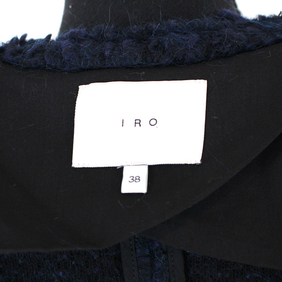 IRO Billa Navy Blue Boucle Wool Blend Tweed Snap Blazer 38 Crewneck Jacket M - Picture 7 of 8